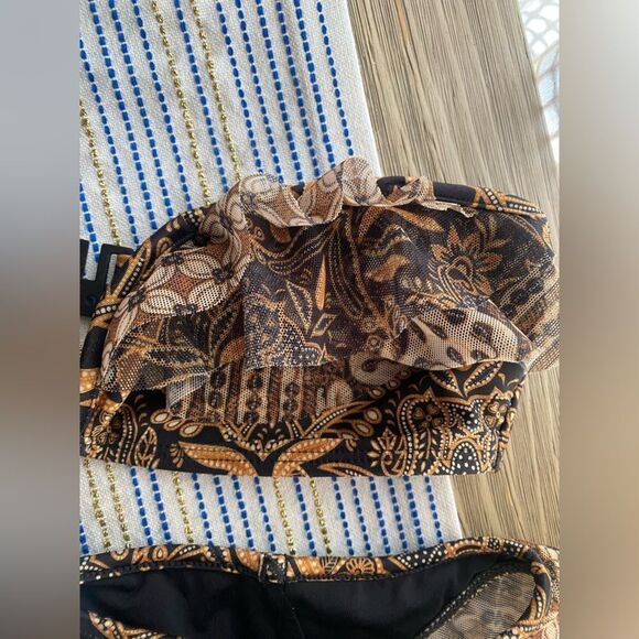 Zimmermann Tali Mesh Ruffle Bikini Swim Two-piece Brown Paisley Floral Sz 6 NWT - Picture 8 of 16
